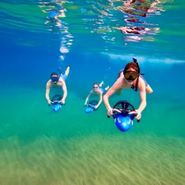 a group of people swimming in a body of water