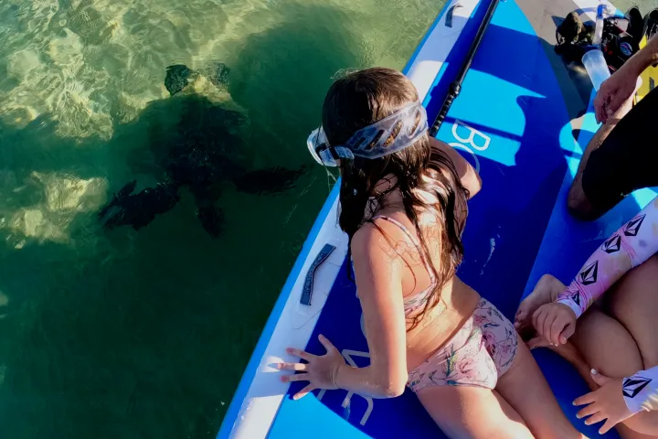 a person sitting on a boat in the water